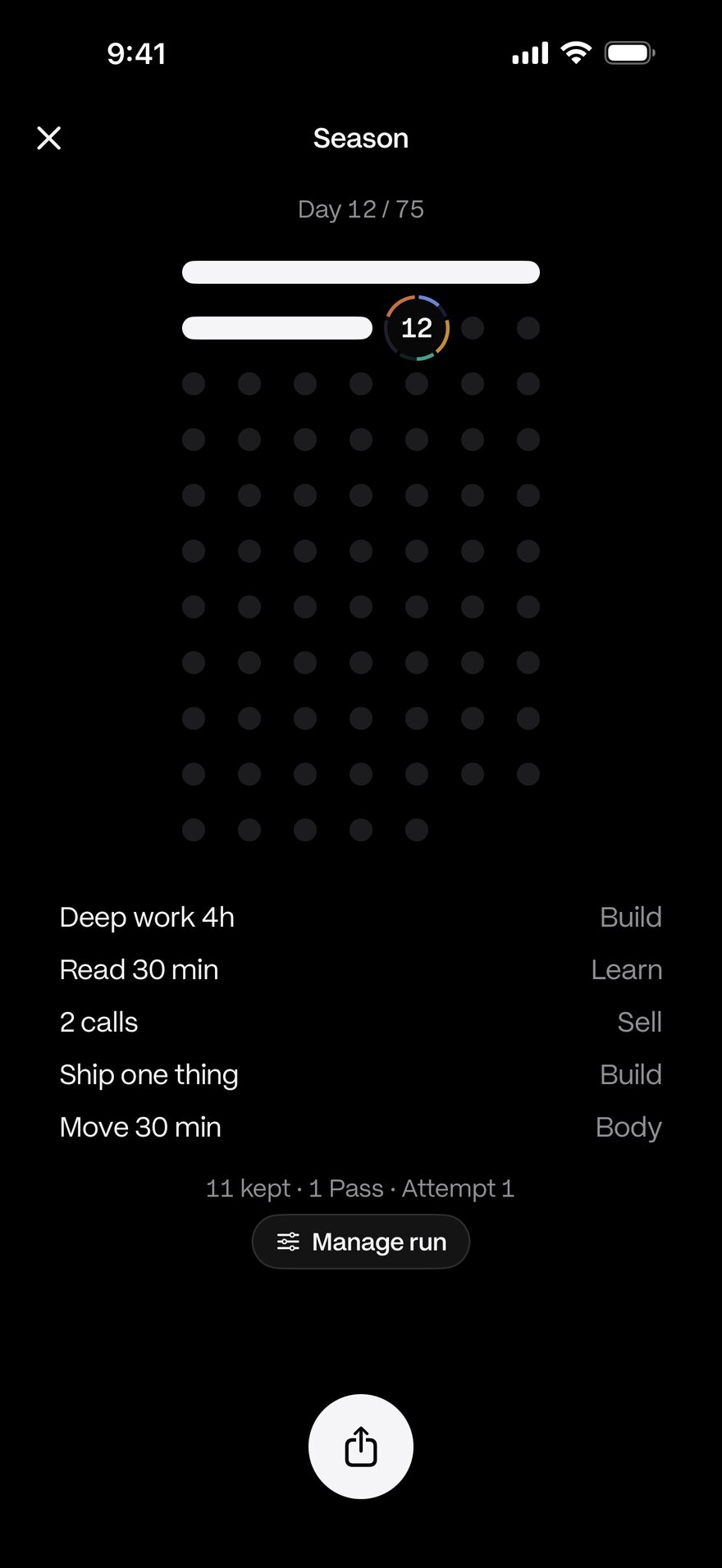 Your run: day 12 of 75 with today's five tasks
